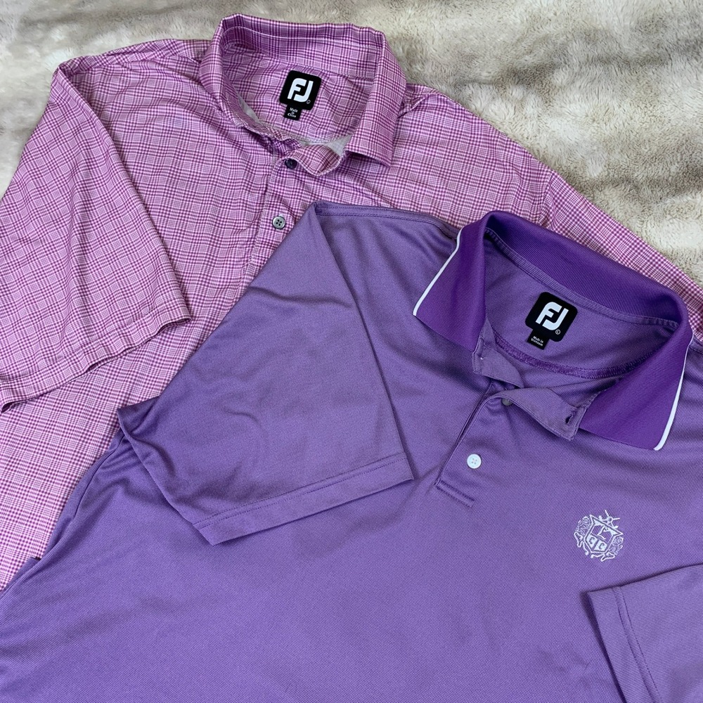 FootJoy Mens Golf Polo Shirt Bundle‎ Purple Solid & Micro Check Vanderbilt XL - Picture 3 of 13